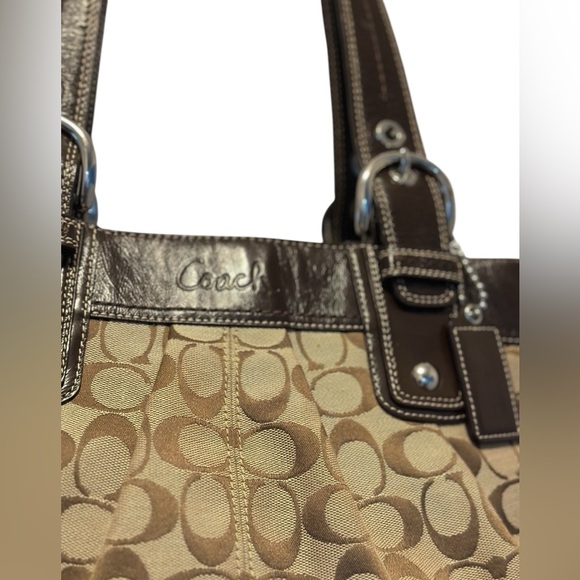 Coach Tan and Brown Signature  Canvas Shoulder Bag - Picture 3 of 17